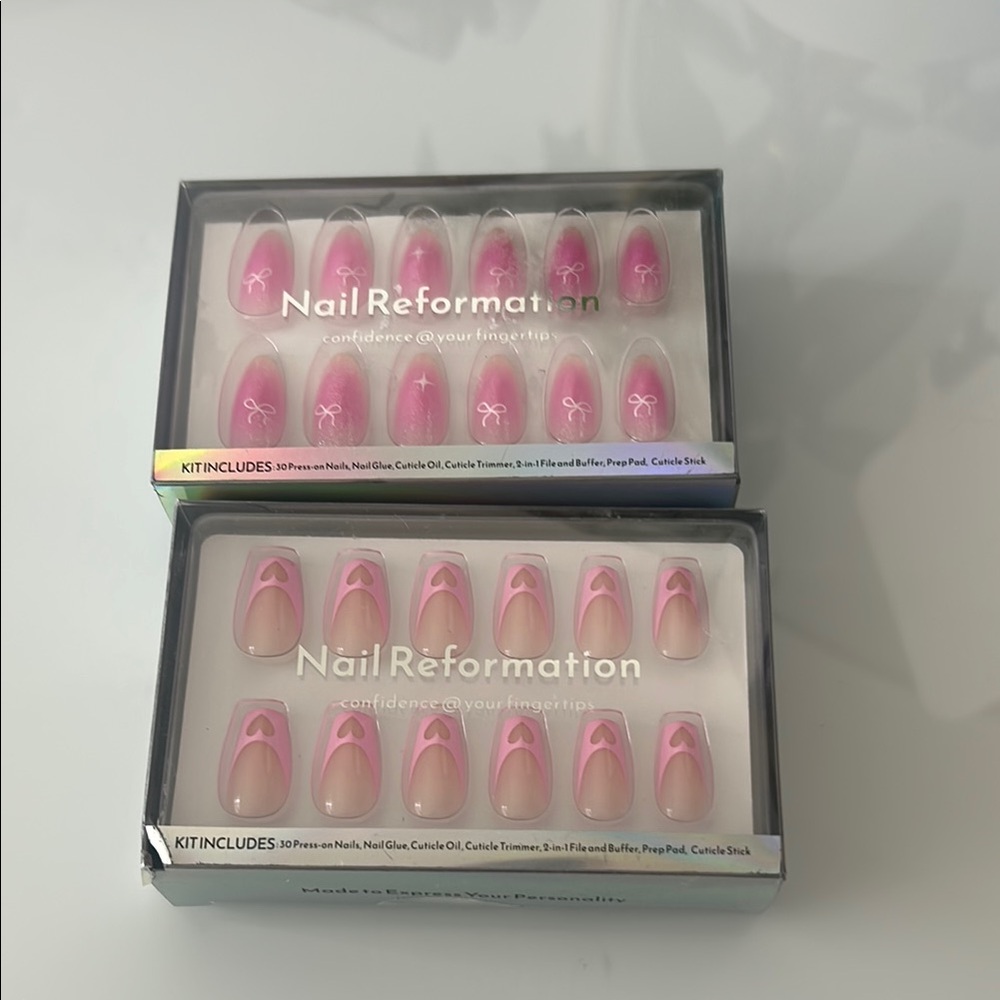 Pink Coquette Hearts Nail Reformation Press on Set Kit - Picture 1 of 4